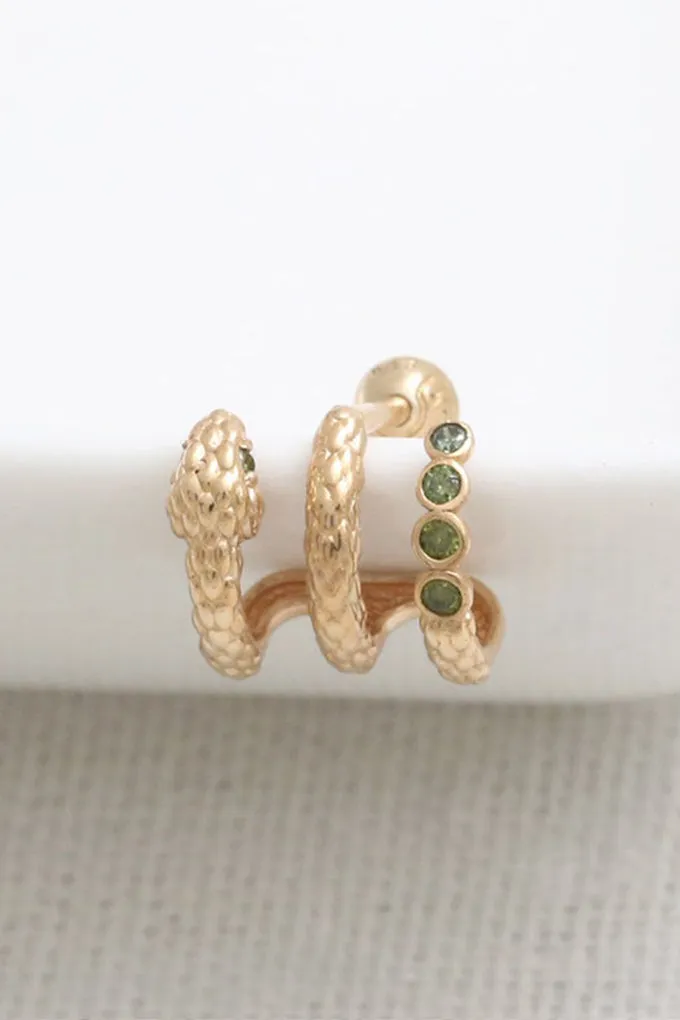 14K 18K Solid Gold Genuine Green Diamonds Snake Ear Hoop Stud Cartilage Tragus Helix Conch Lobe Piercing Earring- 18G, 16G/ 1qty