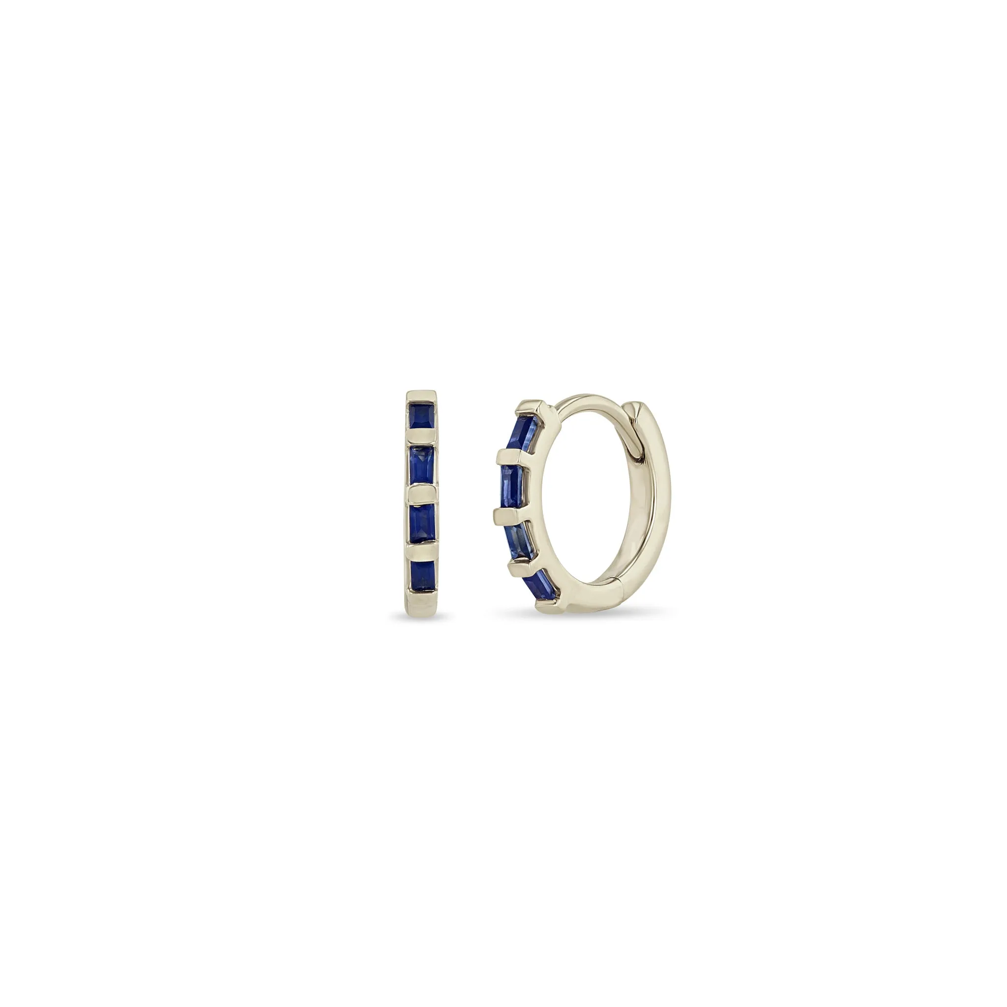 14k Baguette Blue Sapphire Hinge Huggie Hoops