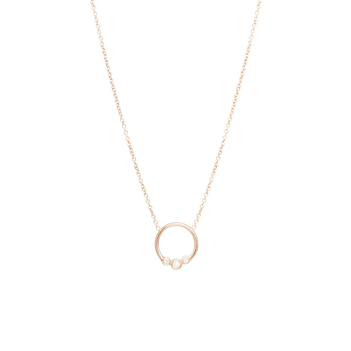 14k graduated 3 bezel diamond circle necklace