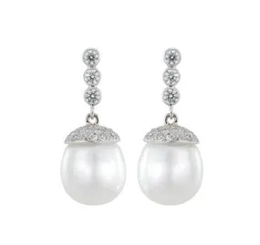 18K White Gold Diamond Cap Tahitian And South Sea Pearl Drop Earrings