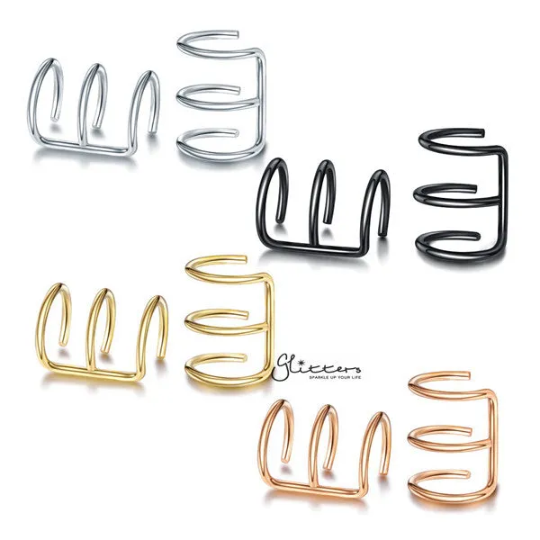 316L Surgical Steel Triple Lines Ear Cuffs - Non Piercing | Minimalist Ear Cuffs