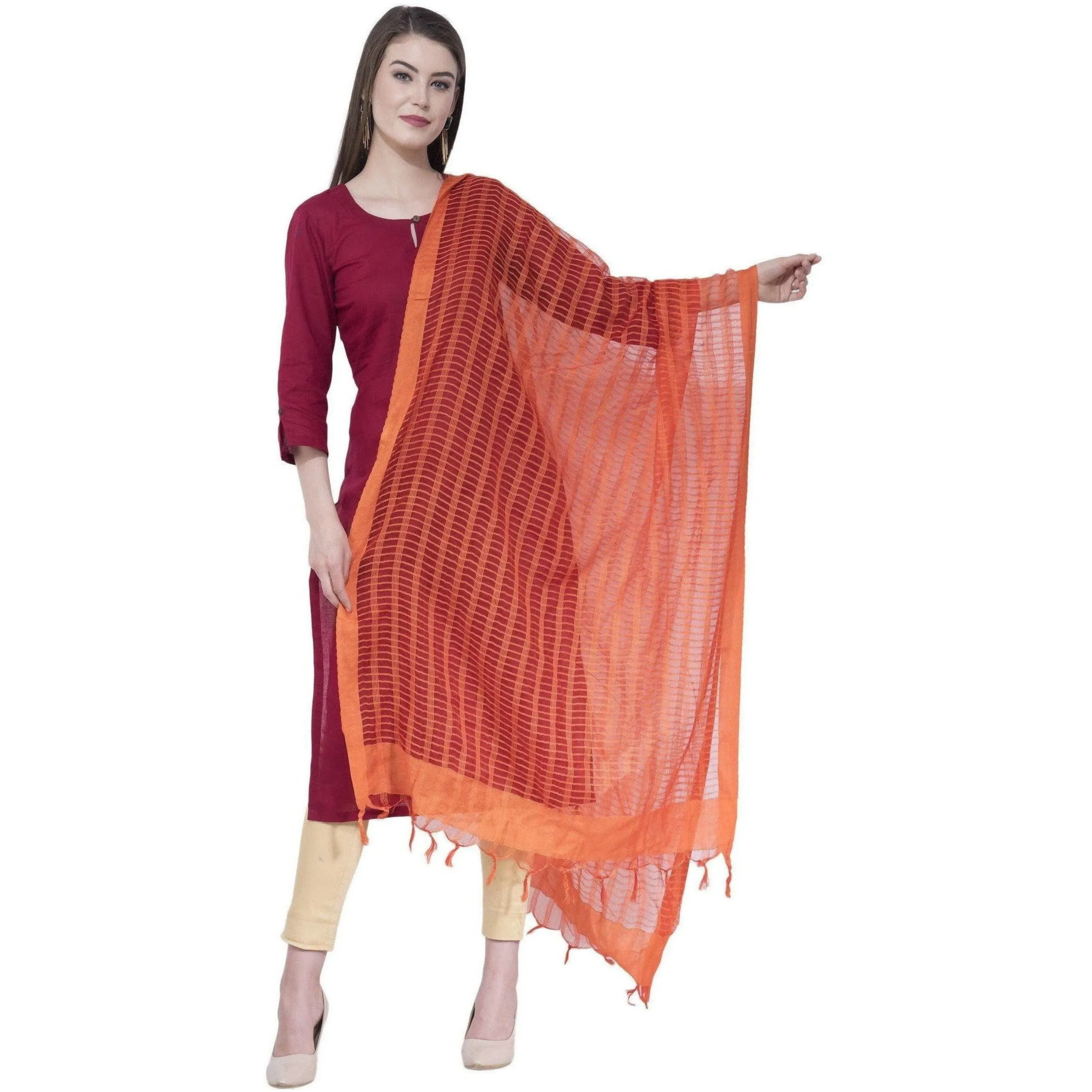 A R Silk Orange Color Regular Dupattas and Chunnis