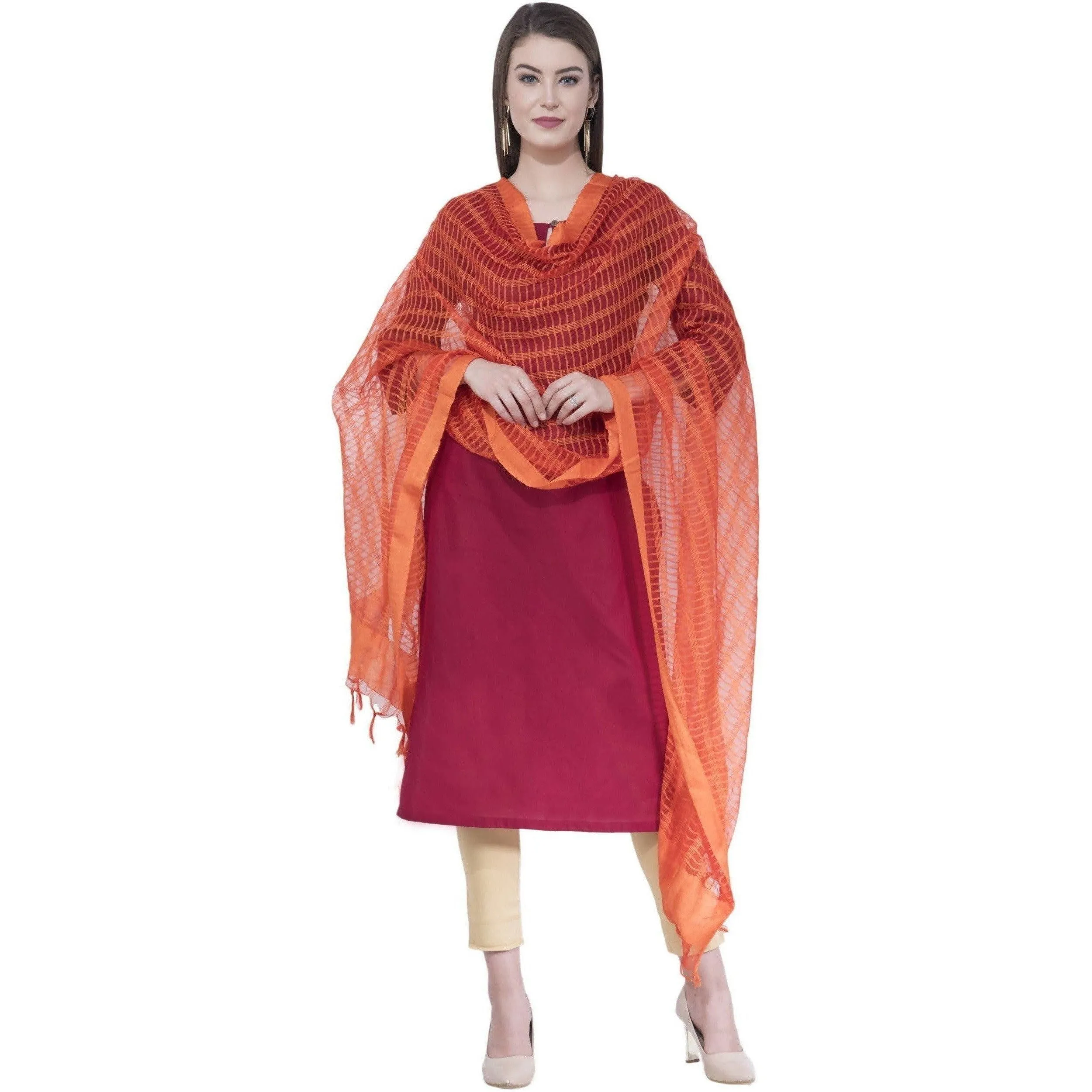 A R Silk Orange Color Regular Dupattas and Chunnis