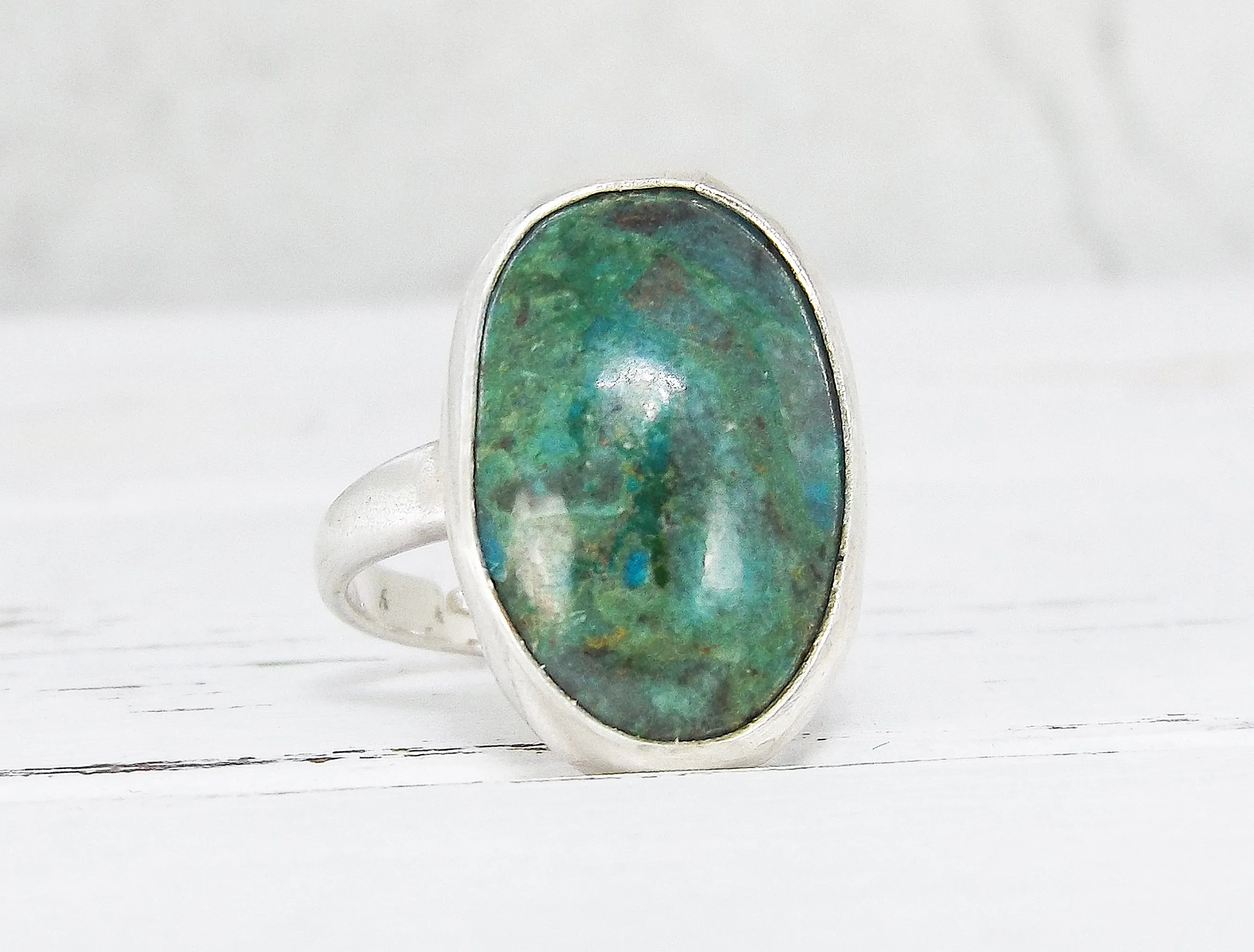 Adjustable Sterling Silver and Chrysocolla Ring