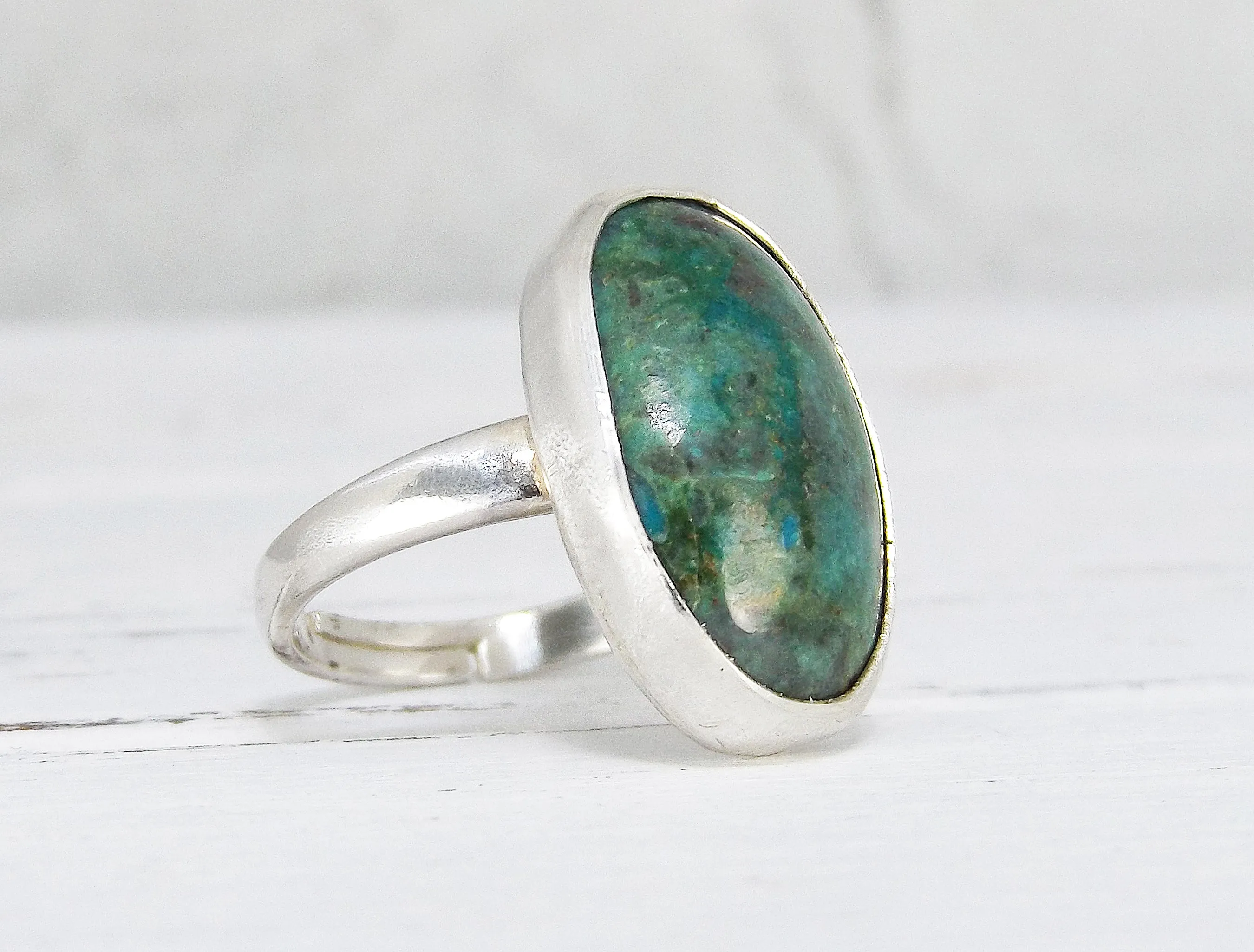 Adjustable Sterling Silver and Chrysocolla Ring