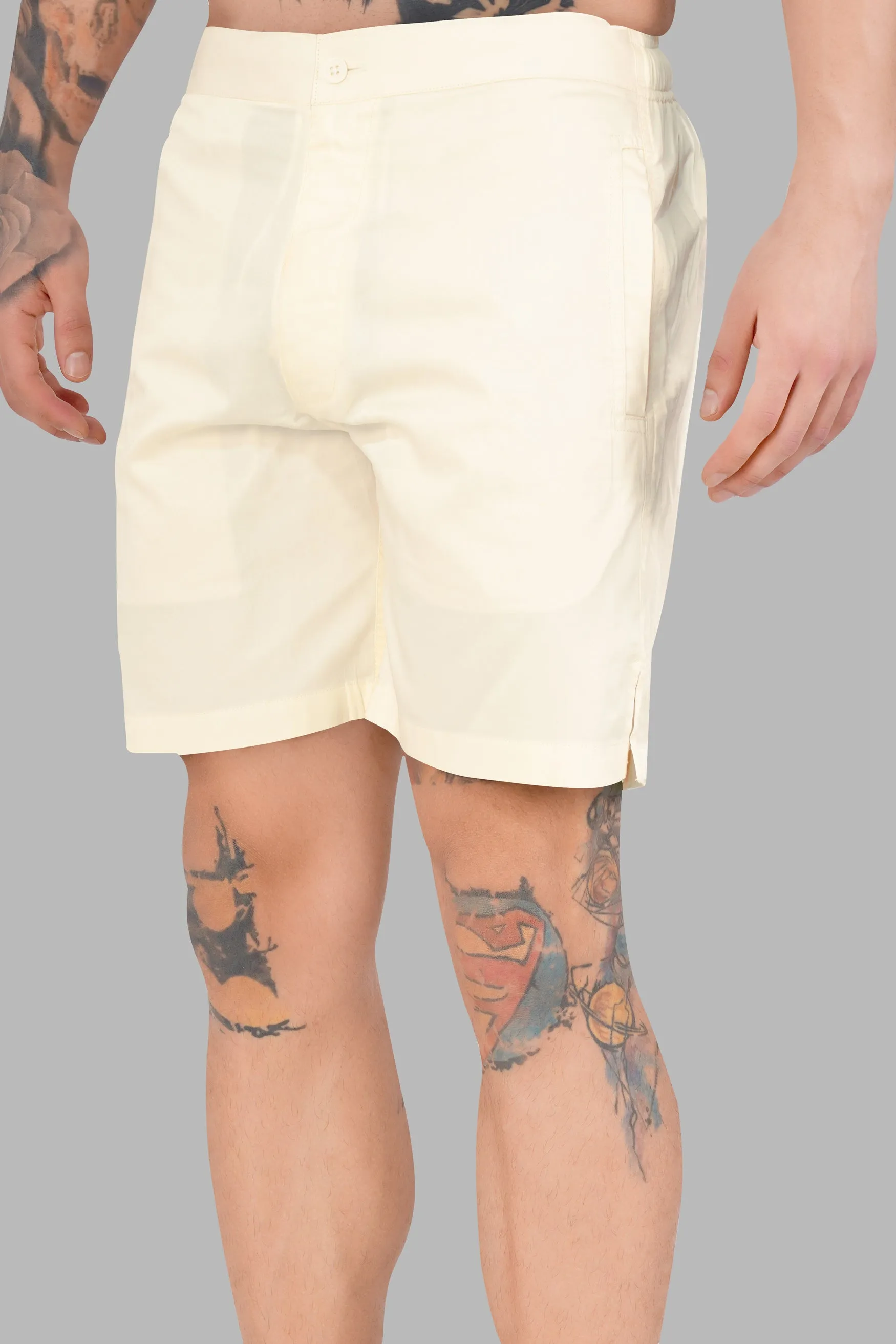 Albescent Cream Subtle Sheen Super Soft Premium Cotton Shorts