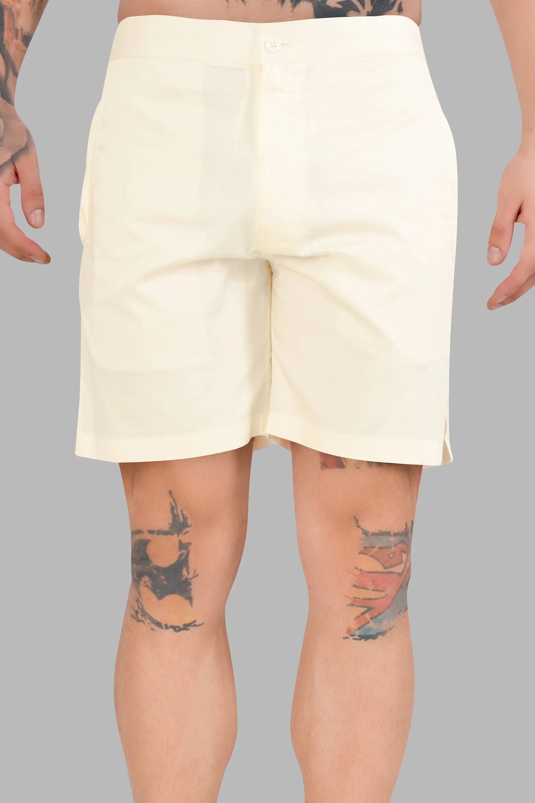 Albescent Cream Subtle Sheen Super Soft Premium Cotton Shorts