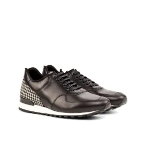 Ambrogio Bespoke Custom Men's Shoes Black & White Fabric / Calf-Skin Leather Sneakers (AMB1910)