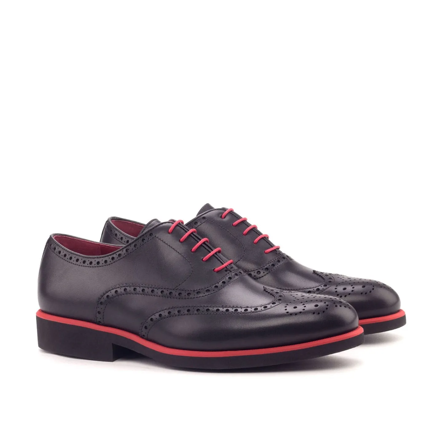 Ambrogio Bespoke Custom Men's Shoes Black Calf-Skin Leather Full Brogue Oxfords (AMB2118)