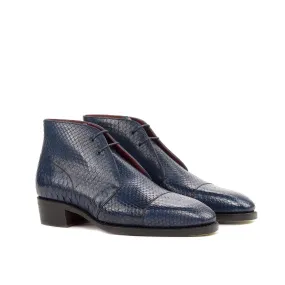 Ambrogio Bespoke Custom Men's Shoes Navy & Red Exotic Snake-Skin Chukka Boots (AMB1874)