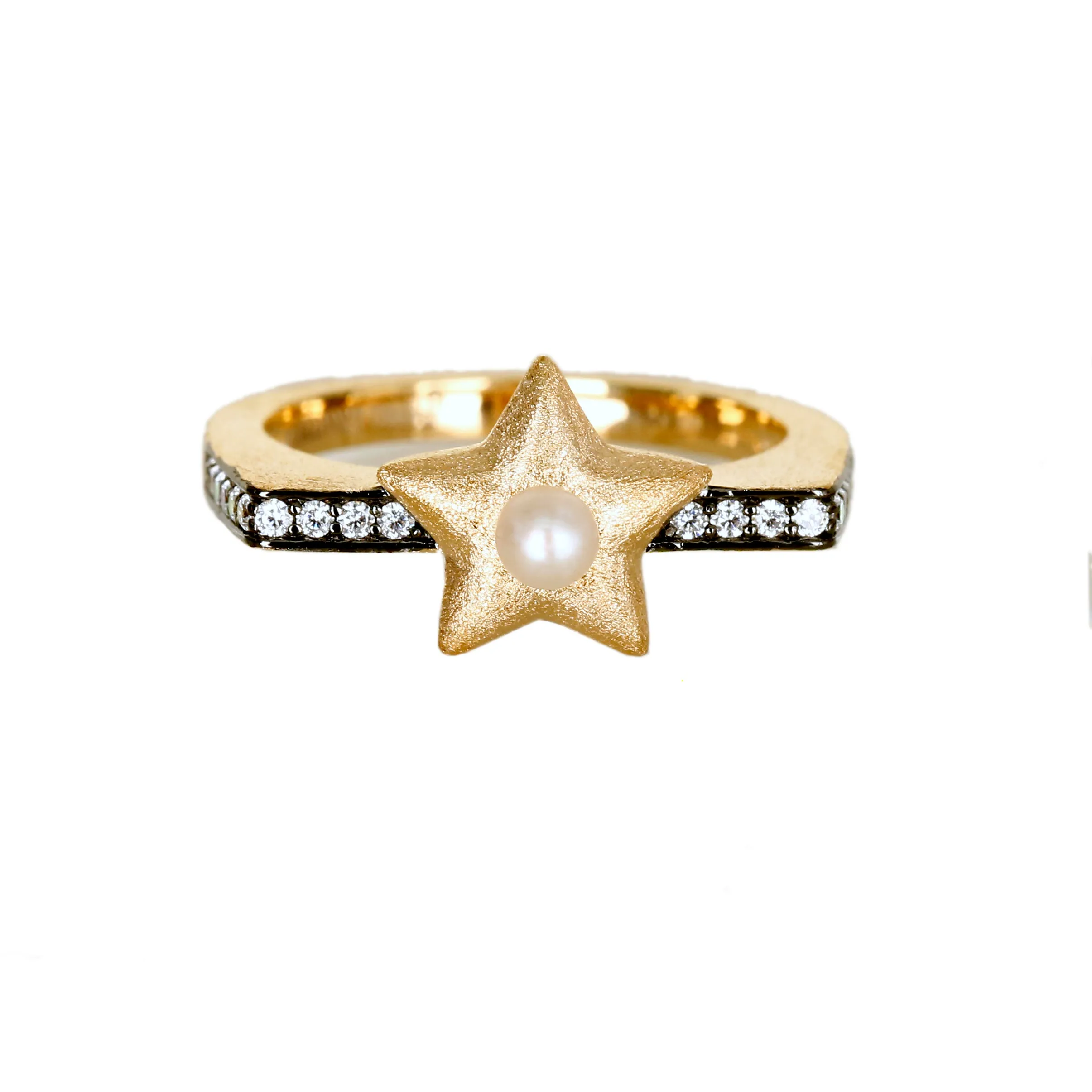 AMMANII Freshwater Pearl Studded Star Ring in Vermeil Gold