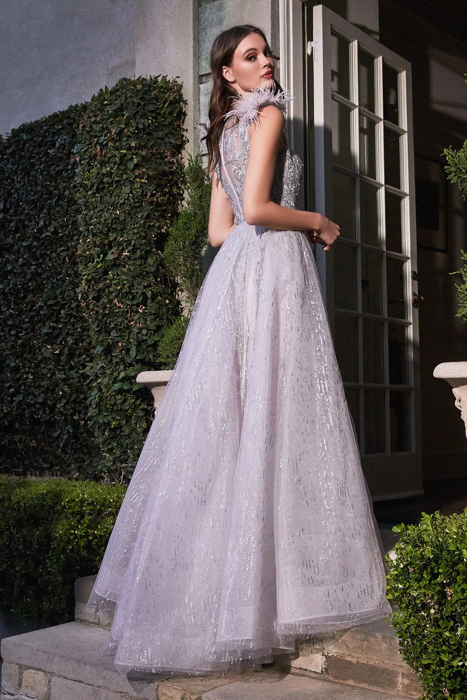 Angelic | Feather Layered Tulle A Line Gown | LaDivine B704