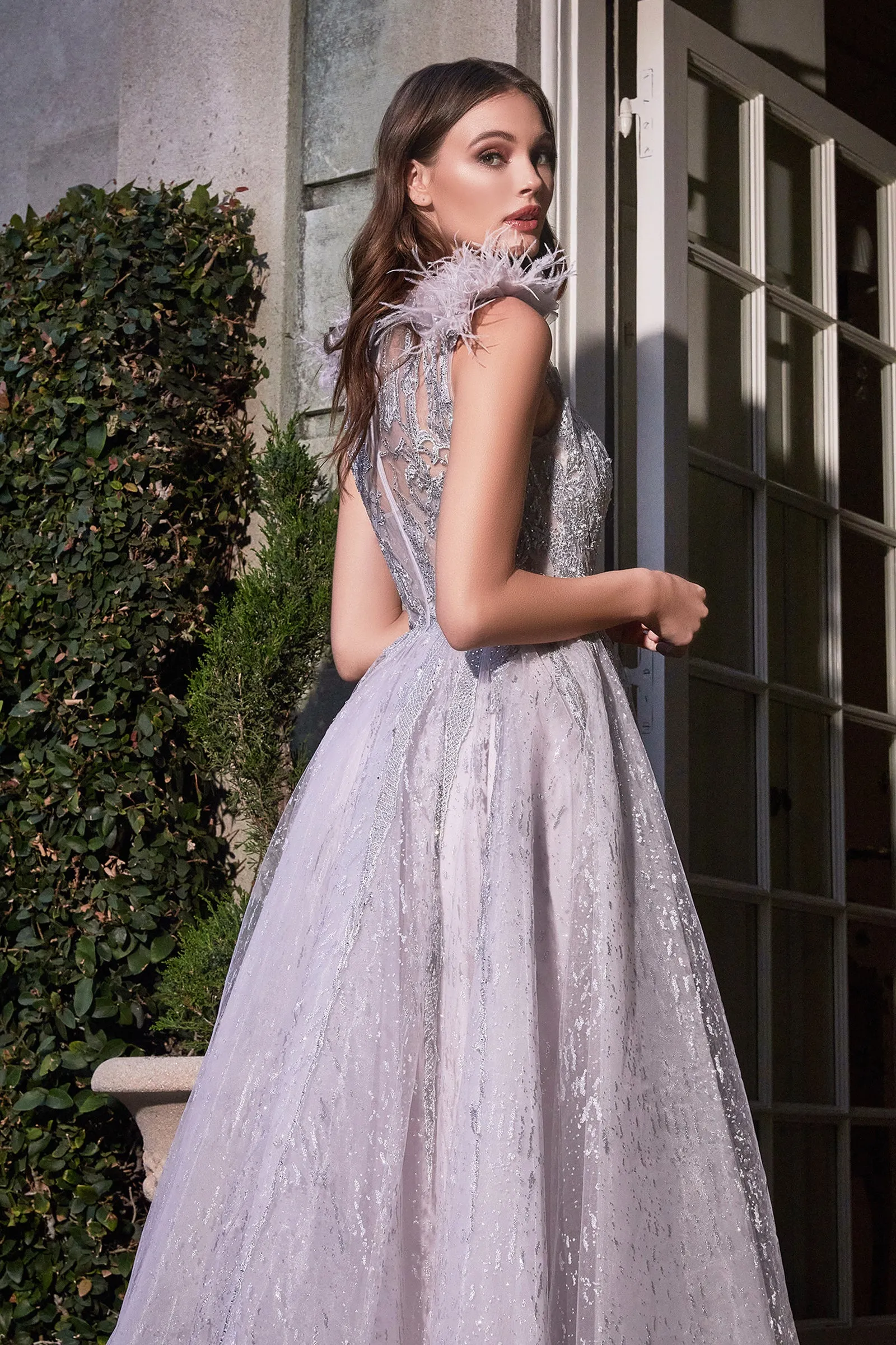 Angelic | Feather Layered Tulle A Line Gown | LaDivine B704