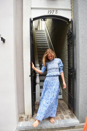 Annie Smocked Top Ocean Blue Floral