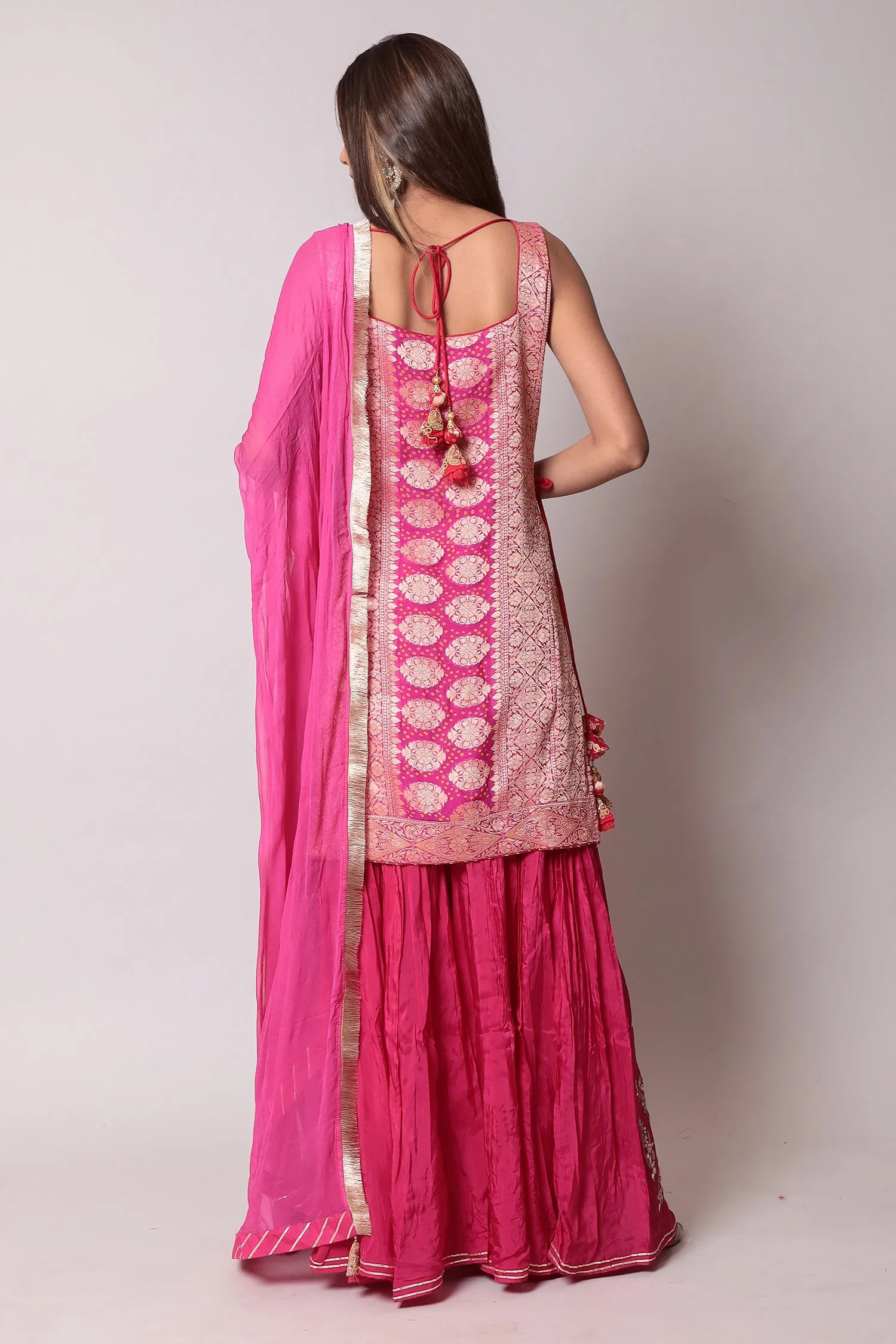 Bandhej Georgette Sharara set with Zardozi work