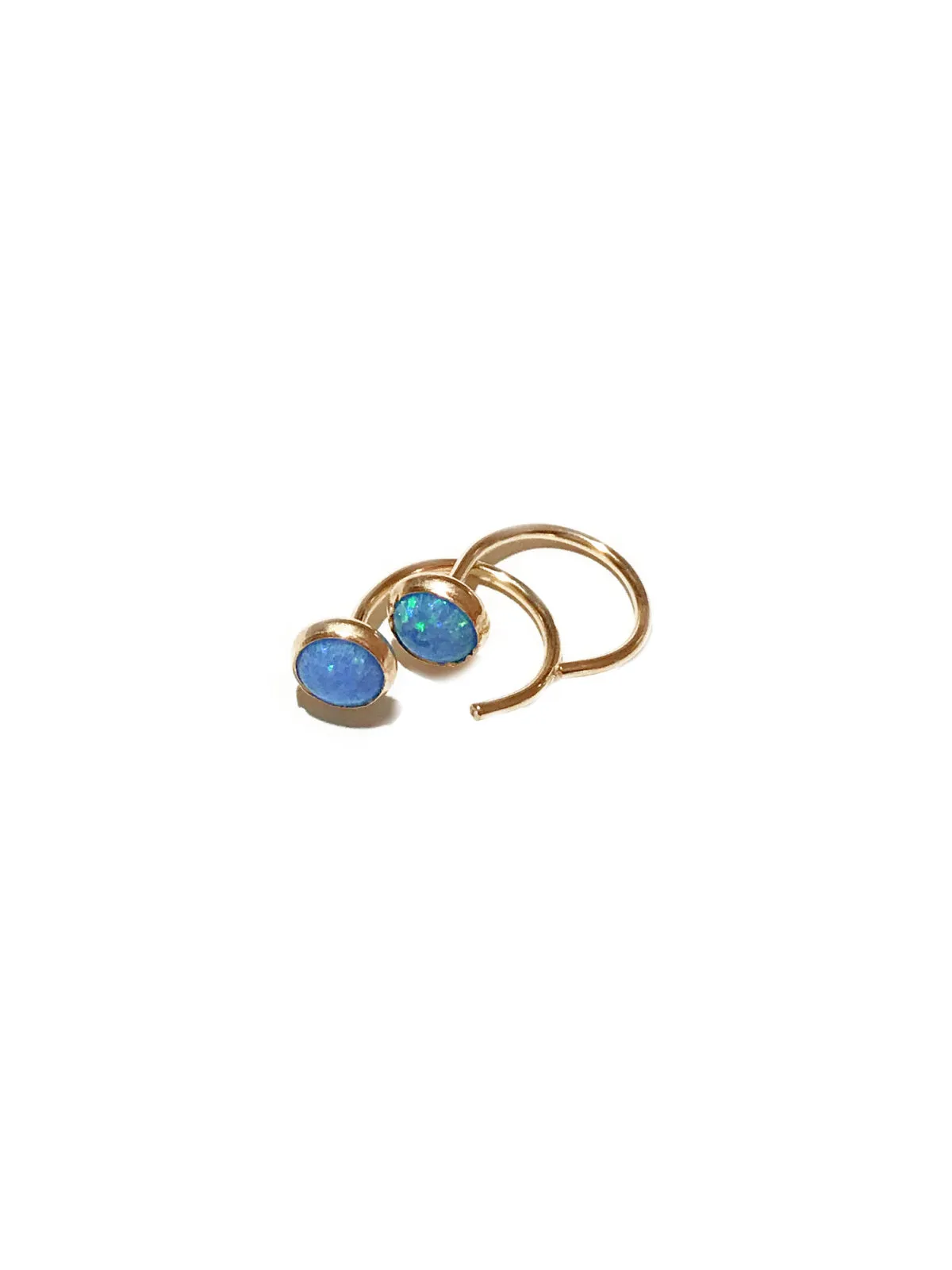 Blue Opal Curved Wire Earrings