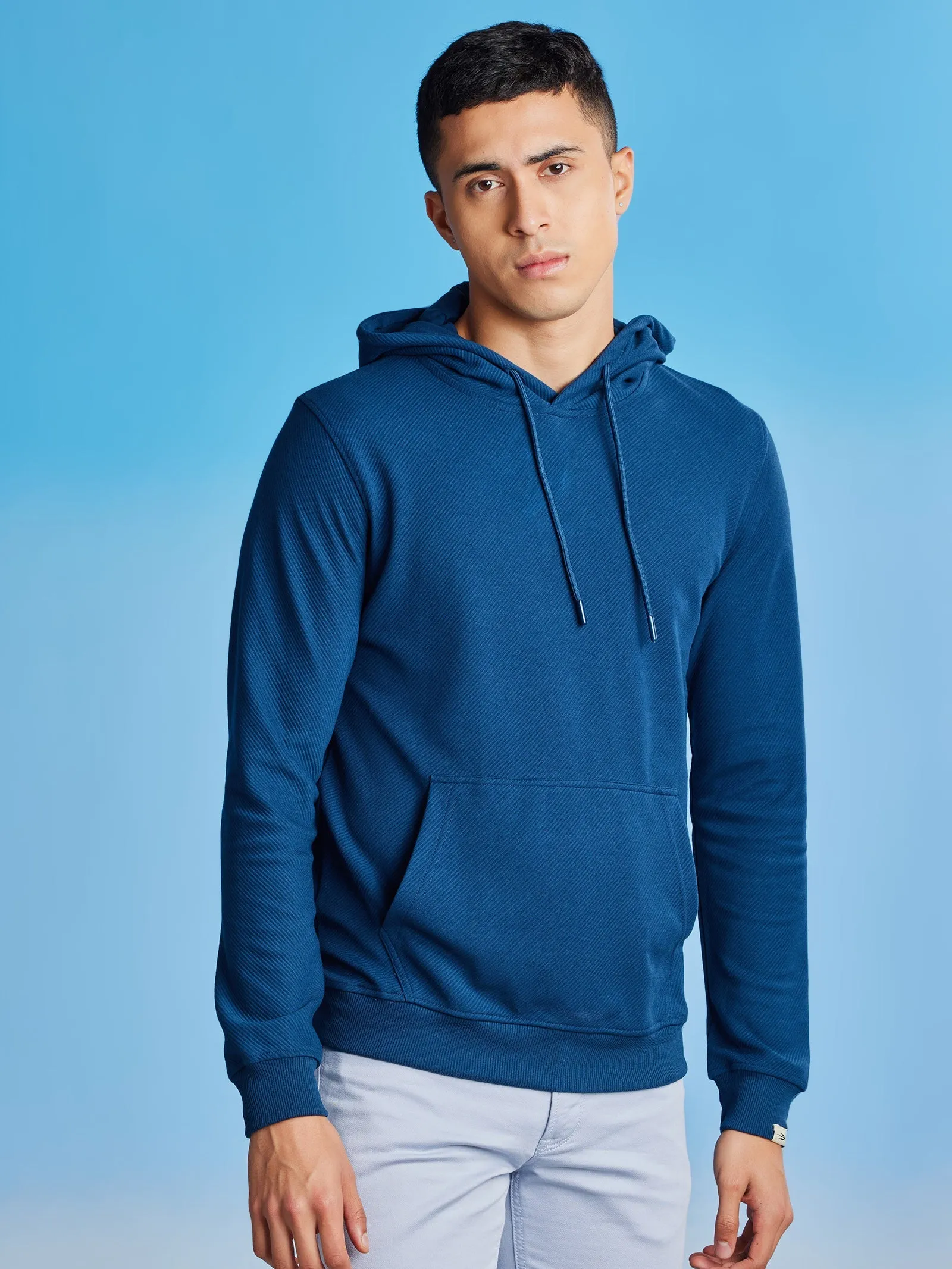 Blue Ottoman Crew Neck Hooded Sweatshirt