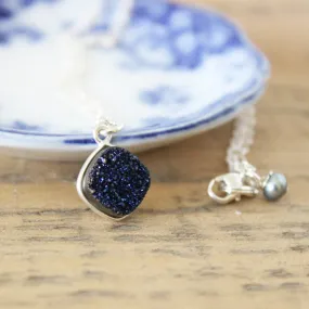 Blue Silver Druzy Necklace