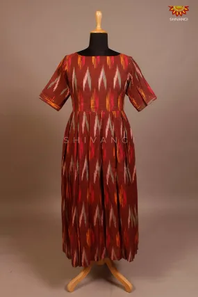 Brown Ikat Long Frock For Teenage Girls !!!