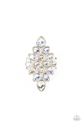 Combustible Iridescence White Iridescent Rhinestone Ring - Paparazzi Accessories