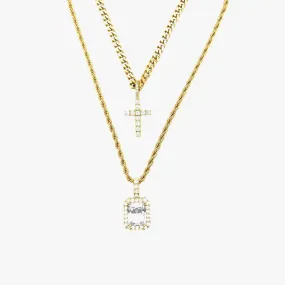 Cross and Stone Set in Yellow Gold