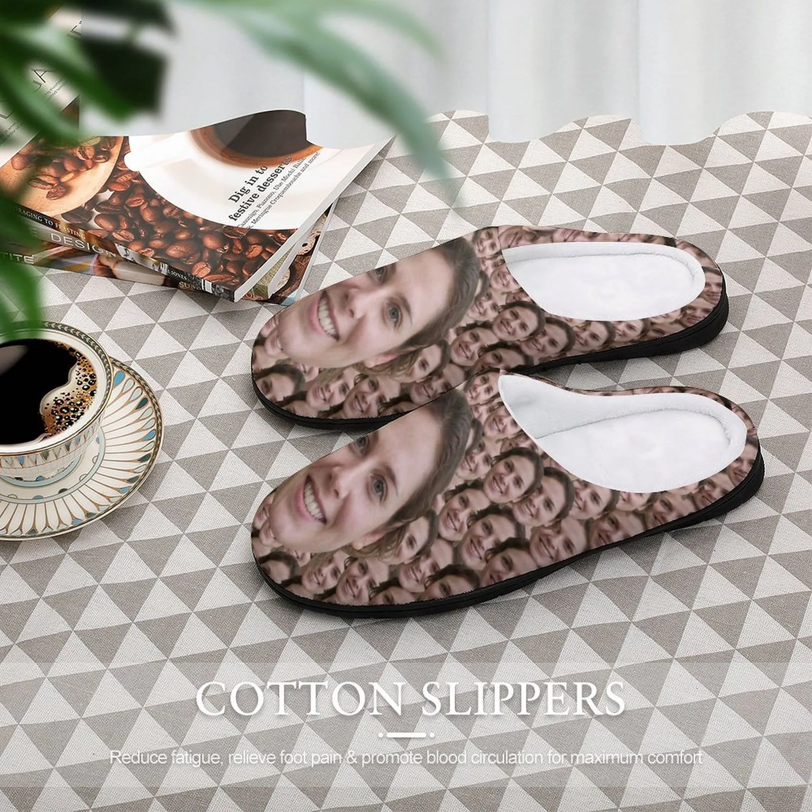 Custom Face Seamless Photo All Over Print Cotton Slippers For Men Women