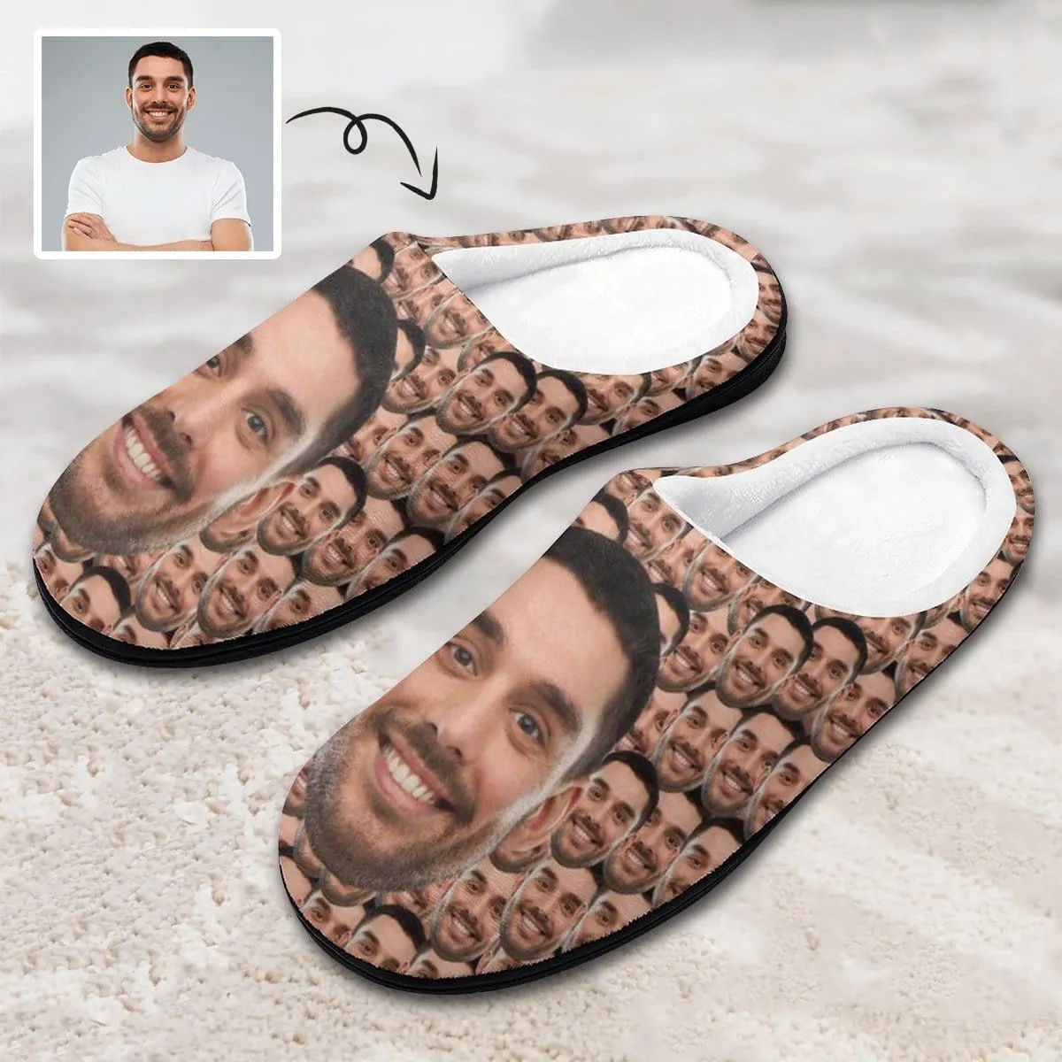 Custom Face Seamless Photo All Over Print Cotton Slippers For Men Women