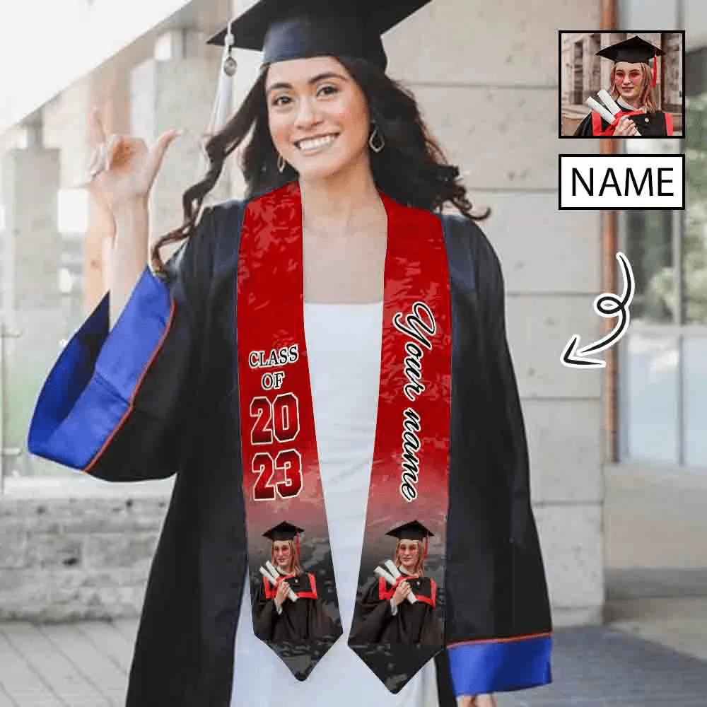 Custom Photo&Name Red Graduation Stoles Sash Class of 2023 Graduation Gift