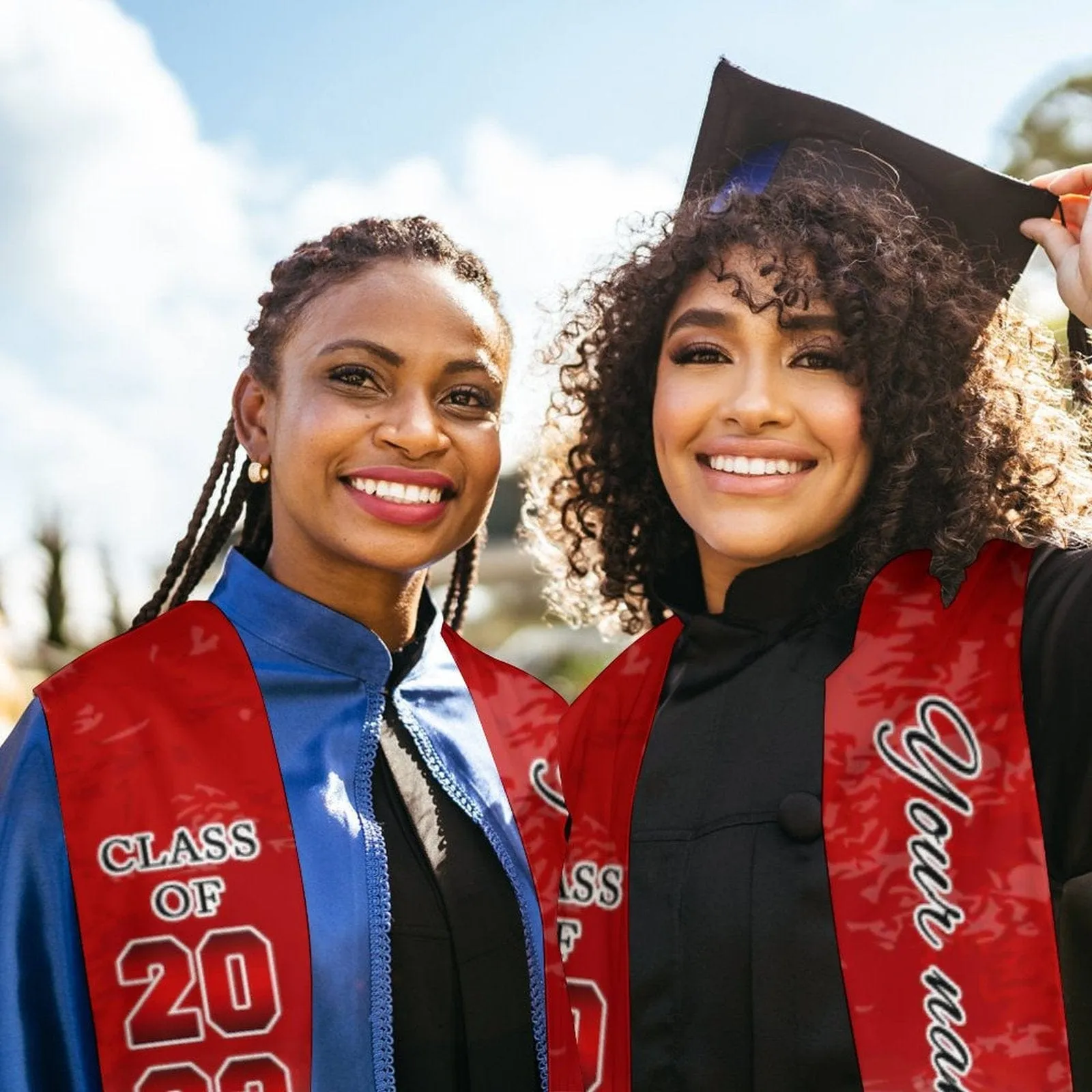 Custom Photo&Name Red Graduation Stoles Sash Class of 2023 Graduation Gift