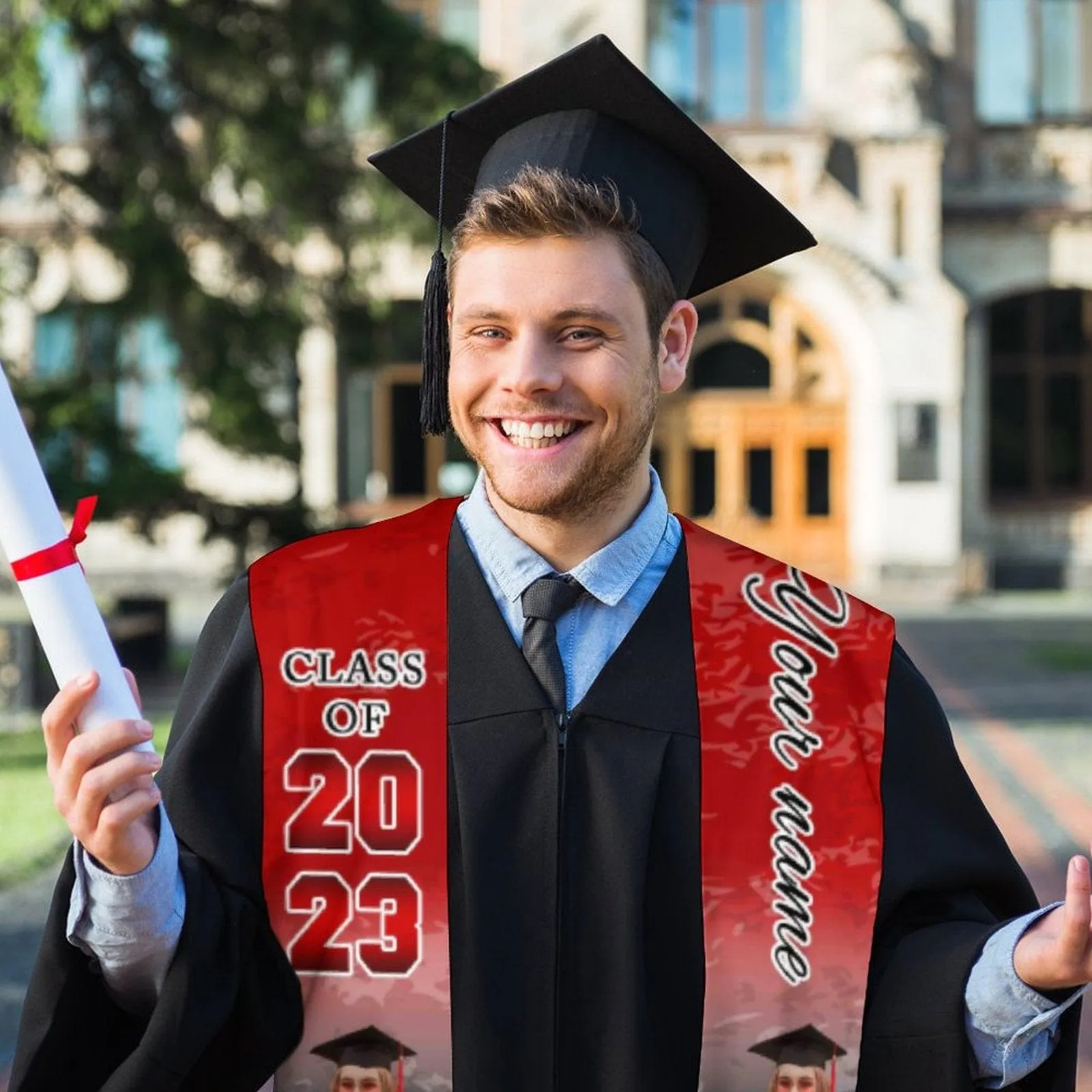 Custom Photo&Name Red Graduation Stoles Sash Class of 2023 Graduation Gift