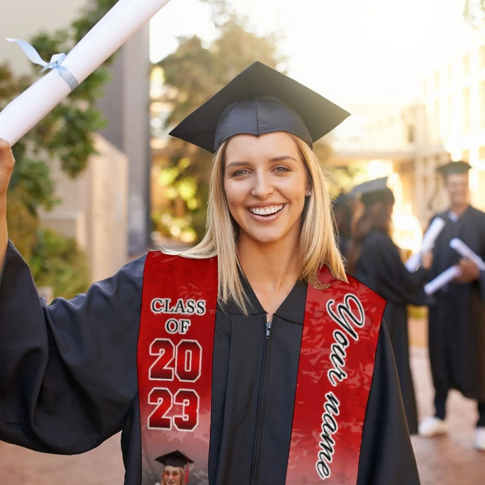 Custom Photo&Name Red Graduation Stoles Sash Class of 2023 Graduation Gift