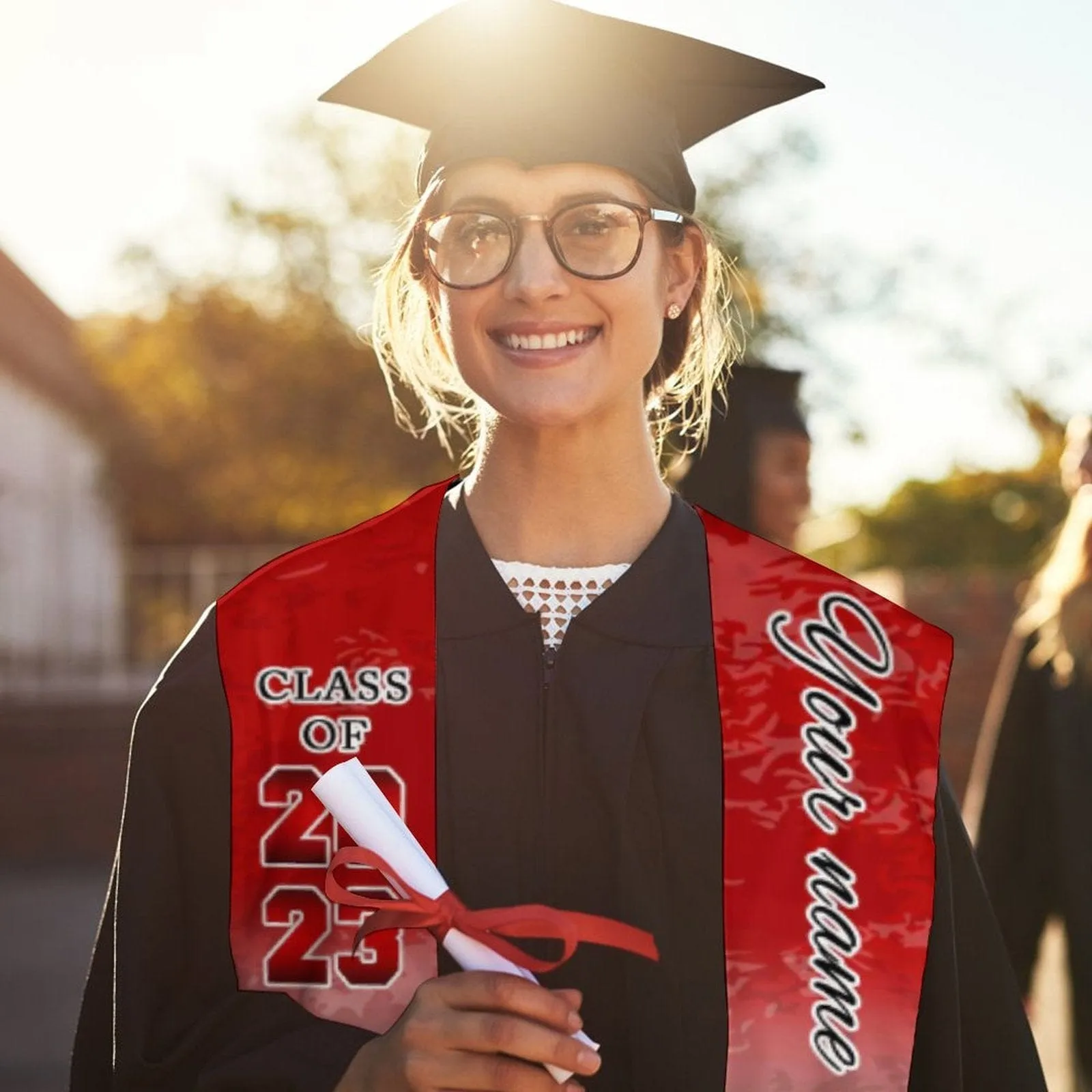 Custom Photo&Name Red Graduation Stoles Sash Class of 2023 Graduation Gift