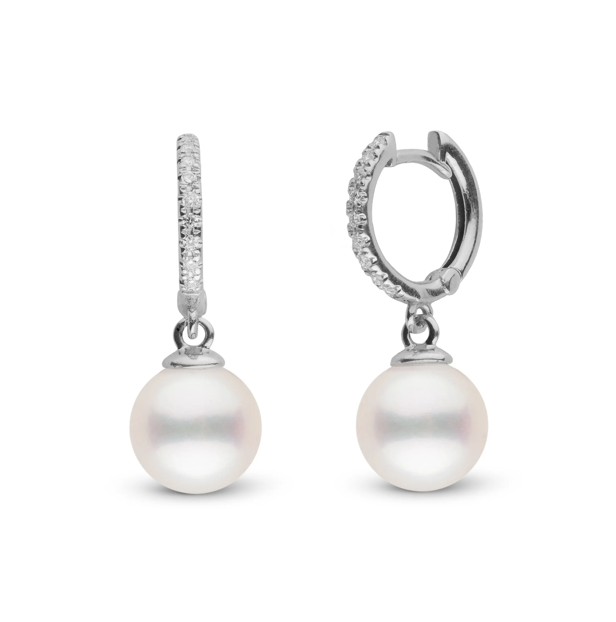 Diamond Small Hoop Collection 7.5-8.0 mm Freshadama Pearl Earrings