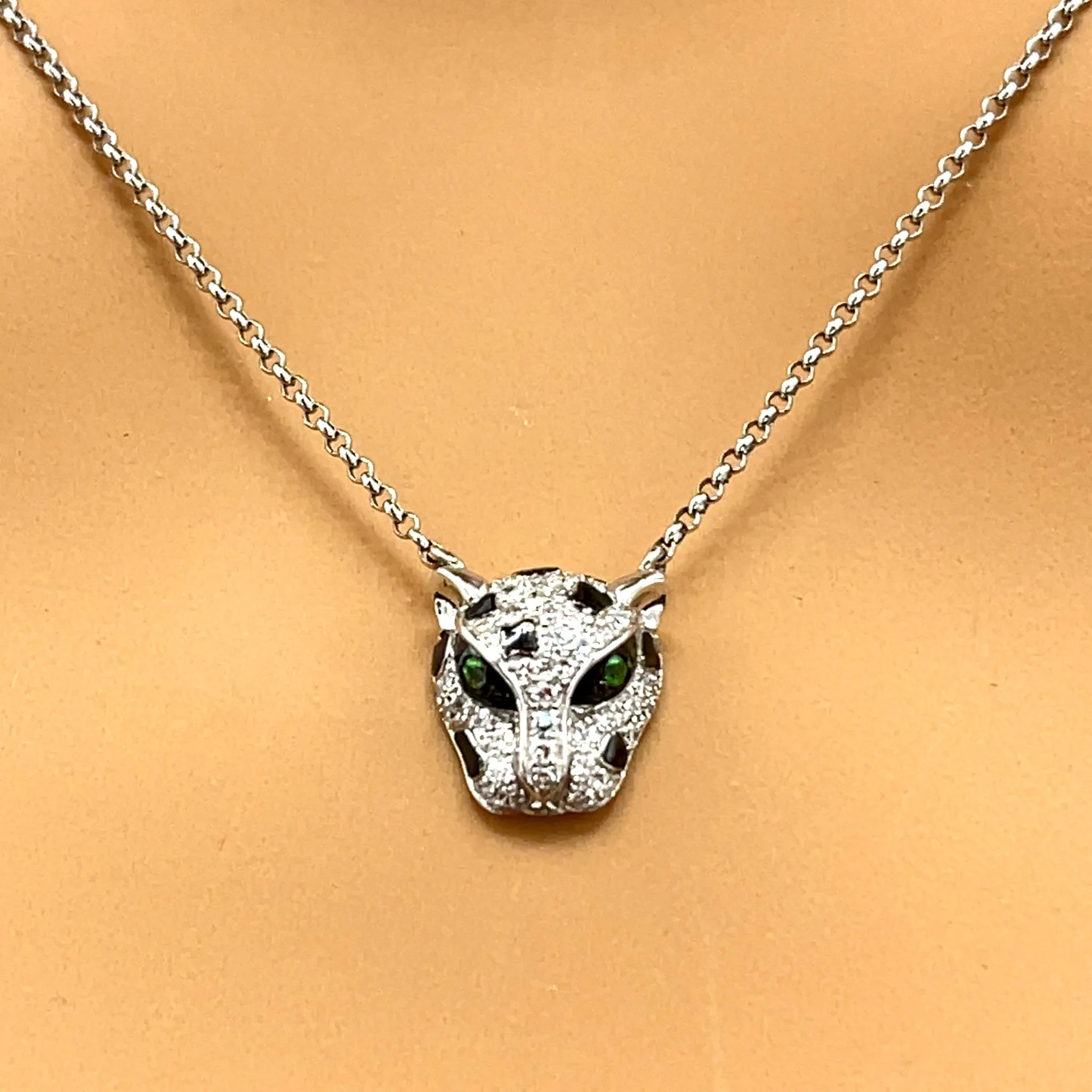 Effy Signature Panther Head Diamond and Tsavorite Pendant Necklace