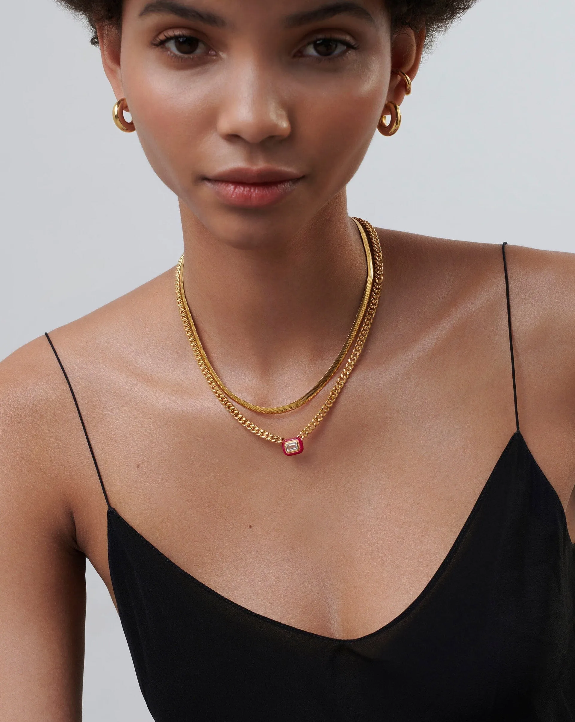 Enamel & Stone Floating Pendant Chain Necklace | 18ct Gold Plated/White Cubic Zirconia