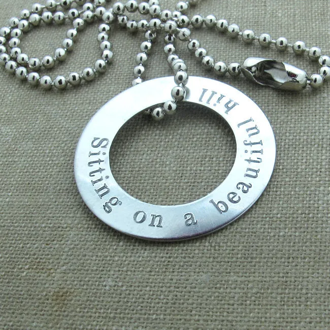 Engraved Silver Washer Pendant Necklace for Men