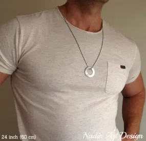 Engraved Silver Washer Pendant Necklace for Men