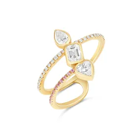 Full and Half Band Multishape Diamond/Gemstone Statement Trio Ring