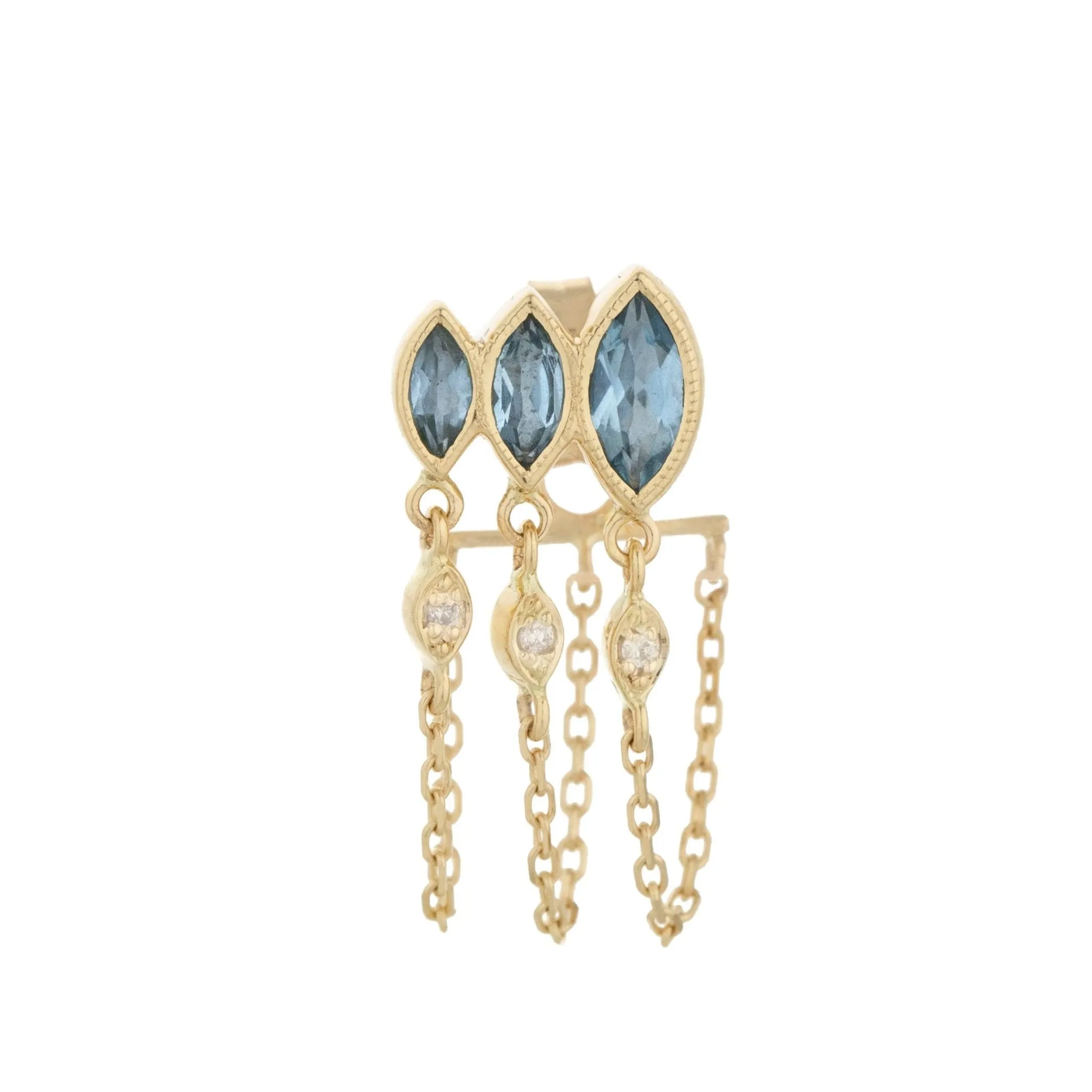 Gold Triple Marquise Aquamarine Chain Drop Earring