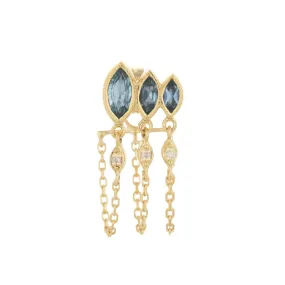 Gold Triple Marquise Aquamarine Chain Drop Earring