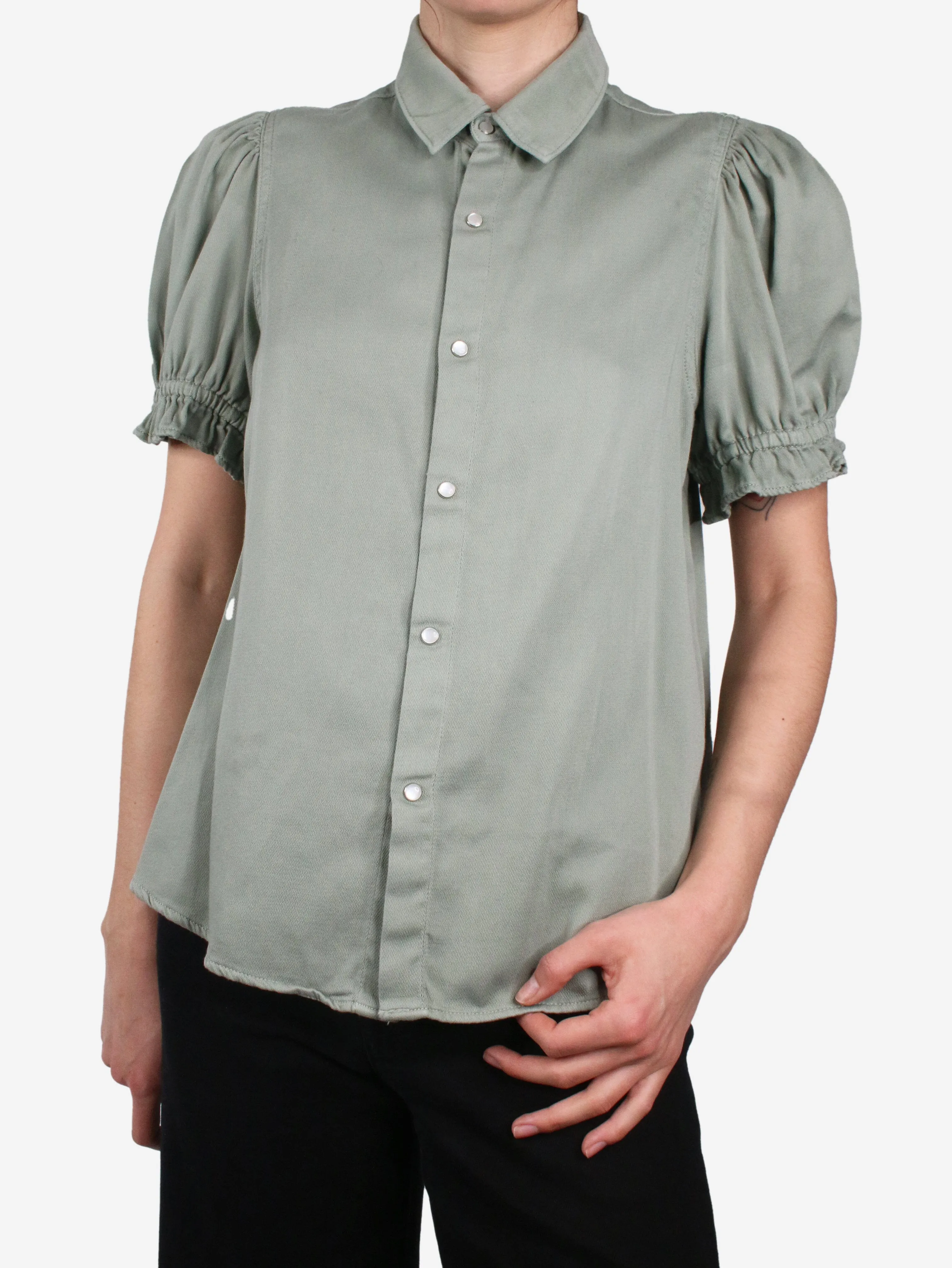 Green short-sleeved shirt - size UK 10