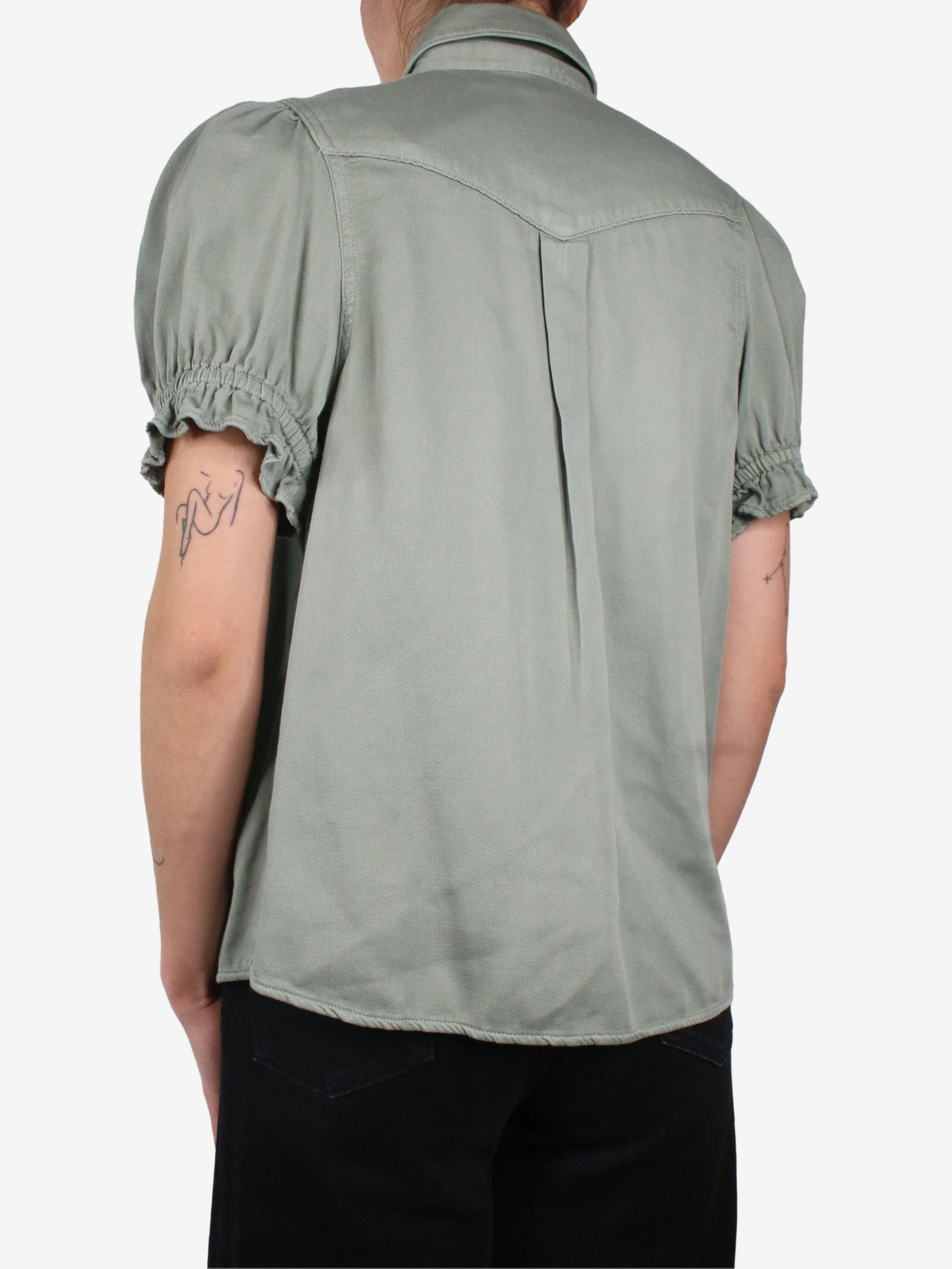 Green short-sleeved shirt - size UK 10