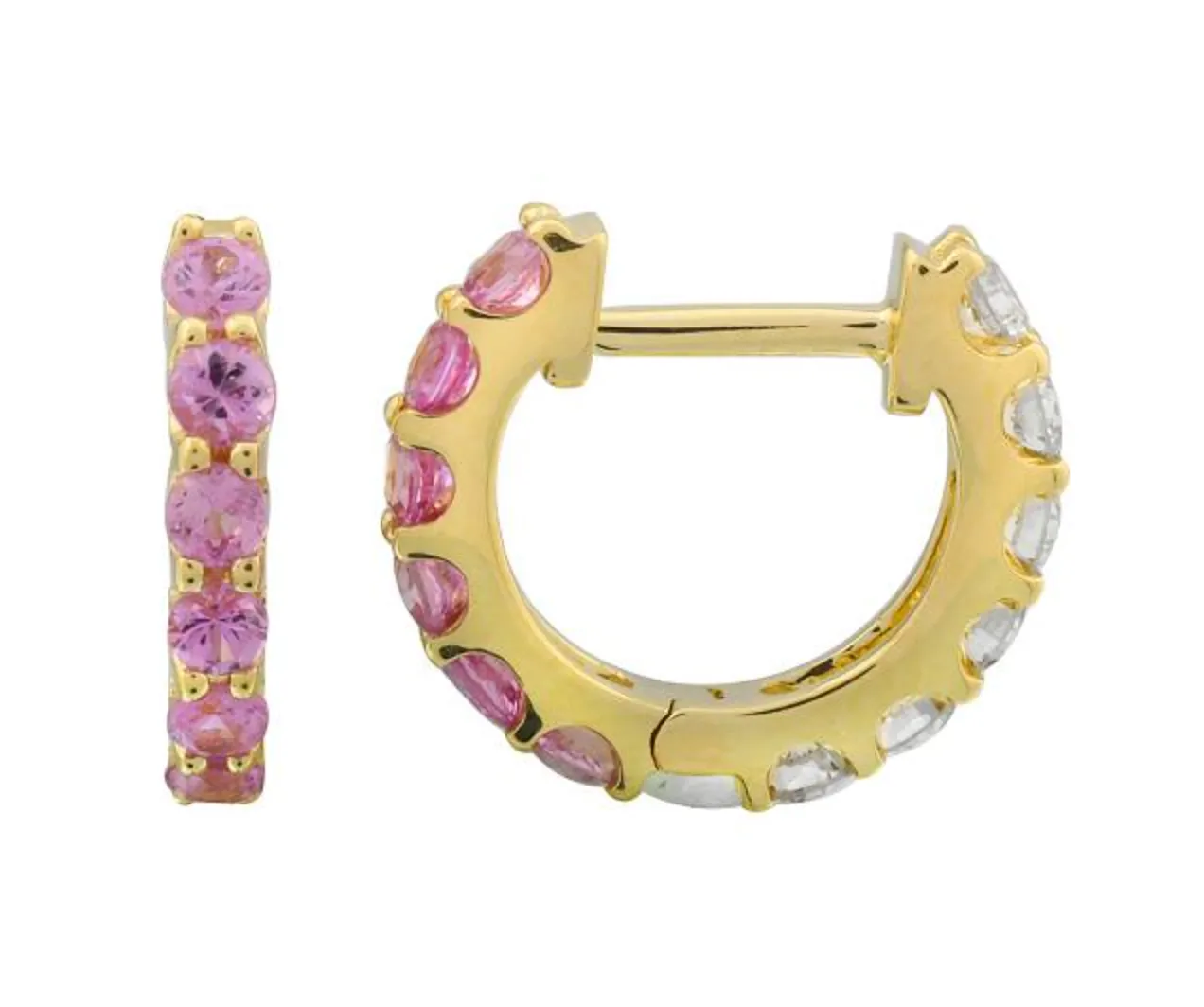 Half Diamond Half Gemstone Hoops