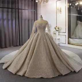 Heavy Beading With Long Sleeves Bridal Dress