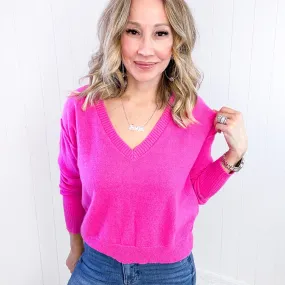 Hot Pink Back to Life V-Neck Sweater