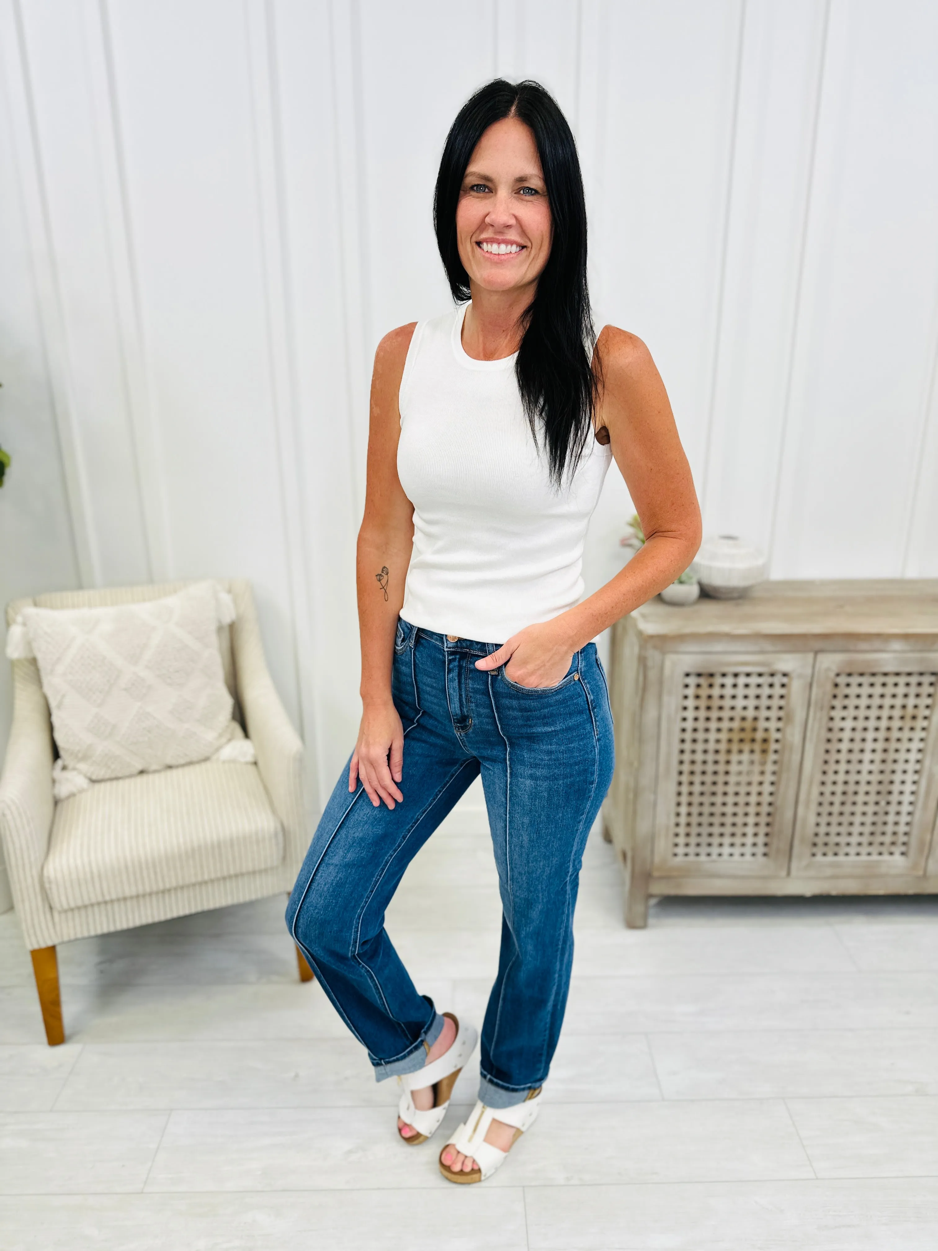 Judy Blue Waiting for You Cuffed Straight Leg Jeans in Reg/Curvy