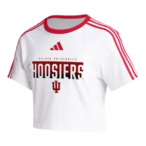 Ladies Indiana Hoosiers Adidas 3-Stripe Crop White T-Shirt