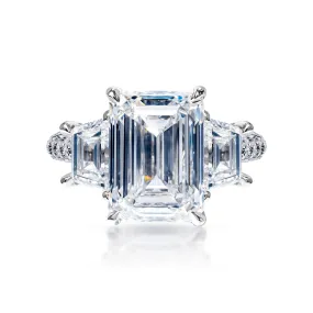 Lethe 6 Carat E VS1 Emerald Cut Lab Grown Diamond Engagement Ring in Platinum. GIA Certified