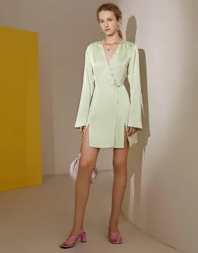 Light Green Long Sleeve Satin Cocktail Dress