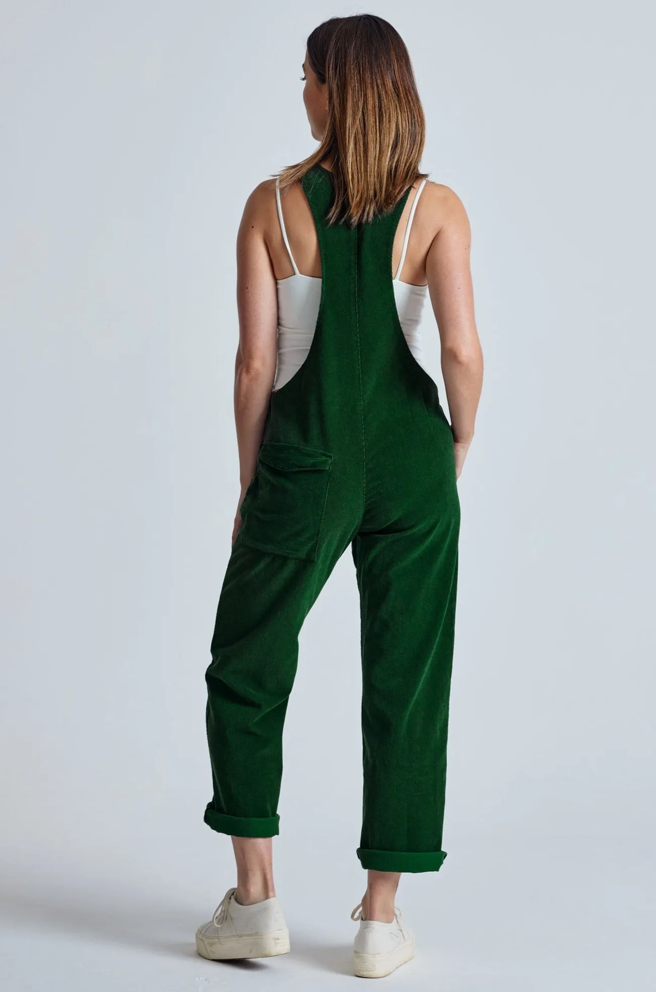 MARY-LOU Green - Organic Cotton Cord Dungarees by Flax & Loom